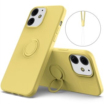 360 ° roterende Ring ontwerp valbestendig milieuvriendelijk vloeibaar siliconen telefoon beschermhoes shell met handige riem voor iPhone 13 mini - geel
