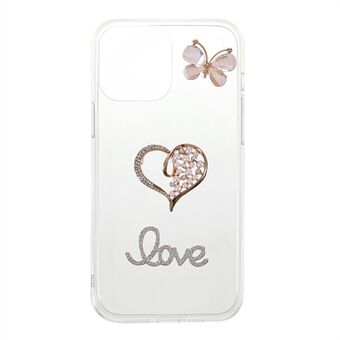 Stijlvolle Love Heart Butterfly Shape Sticking Diamond Decor TPU-telefoonhoes voor iPhone 13 mini 5,4 inch