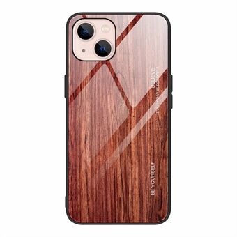 Wood Grain Design TPU + achterkant van gehard glas voor iPhone 13 mini 5,4 inch