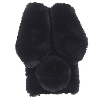 Bling Strass Decor 3D Bunny Ears Soft Furry TPU Bumper Beschermende Skin Cover voor iPhone 13 mini - Zwart