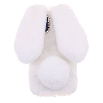 Bling Strass Decor 3D Bunny Ears Soft Furry TPU Bumper Beschermende Skin Cover voor iPhone 13 mini - Wit