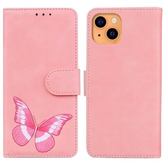 Skin-touch Feeling Butterfly Printing PU-lederen beschermende telefoonhoes met Stand Portemonnee voor iPhone 13 mini 5.4 Inch