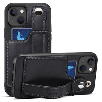 SUTENI-kaartsleufontwerp PU-leer + TPU-hybride hoesje Back-beschermer Telefoonhoes met verstelbare draagriemstandaard voor iPhone 13 mini 5.4 inch