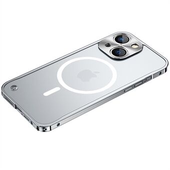 Hybride krasbestendige telefoonhoes van gehard glas + metaal Mat transparante beschermhoes met magnetische draadloze oplaadfunctie voor iPhone 13 mini - zilver