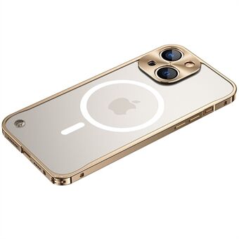 Gehard glas + metalen hybride krasbestendig telefoonhoesje mat transparant beschermhoesje met magnetische draadloze oplaadfunctie voor iPhone 13 mini - goud