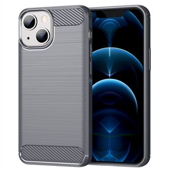 1,8 mm koolstofvezel geborstelde textuur flexibele TPU telefoon achterkant beschermhoes voor iPhone 13 mini - grijs