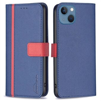 BINFEN COLOR for iPhone 13 mini 5.4 inch BF Leather Series-9 Style 13 Cross Texture Full Coverage Phone Cover Stand Matte Splicing Leather Phone Case Wallet Shell