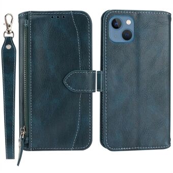 Voor iPhone 13 mini 5.4 inch Anti-val Rits Pocket Portemonnee Case Folio Flip PU Leer Magnetische Mobiele Telefoon Cover Stand met Lange/Korte Bandjes