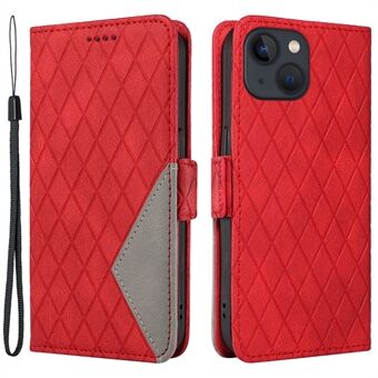 Voor iPhone 13 mini 5.4 inch Kleur Splicing Rhombus Bedrukt Telefoon Lederen Case Portemonnee Stand Anti-drop Cover