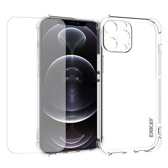 ENKAY Anti-Drop TPU Beschermhoes met Anti-Slip Strip aan de zijkant + Ultra Clear screen film van gehard glas voor iPhone 13 Pro Max 6.7 inch