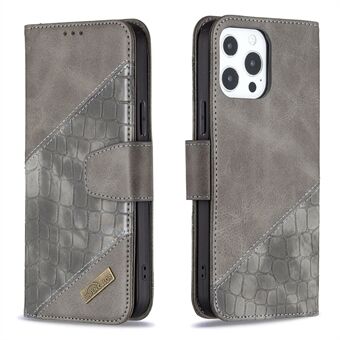 BINFEN KLEUR Stand Ontwerp BF04 Krokodil Textuur Lederen Splice Telefoon Protector Case voor iPhone 13 Pro Max 6.7 inch