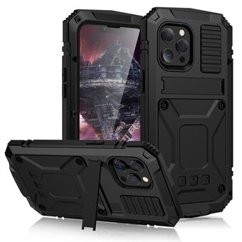 R-JUST Kickstand Silicone Armor Metal schokbestendige hoes met ingebouwde schermbeschermer voor iPhone 13 Pro Max 6,7 inch