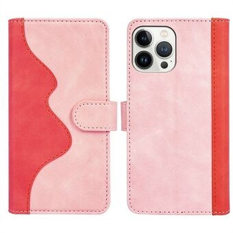 For iPhone 13 Pro Max 6.7 inch Stand Phone Cover Color Splicing PU Leather Wallet Style Anti-fall Protection Case