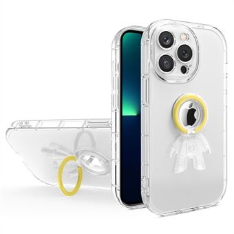 Voor iPhone 13 Pro Max 6.7 inch Spaceman Design Anti-vergeling Transparant TPU Phone Case met PC Ring Kickstand