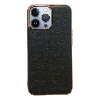 Voor iPhone 13 Pro Max 6.7 inch Nano Galvaniseren Achterkant Schokbestendig Telefoonhoesje Struisvogelpatroon PC + TPU + Lederen Telefoon Shell