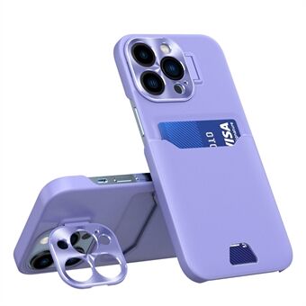 Voor iPhone 13 Pro Max 6.7 inch Kaartsleuf Ontwerp Slagvaste Telefoon Achterkant PU Leer + PC Case met metalen Lens Frame Kickstand