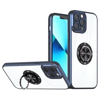Voor iPhone 13 Pro Max 6.7 inch Ring Kickstand PC + TPU Case Precieze Uitsparing Lensbescherming Transparante Telefoon Cover