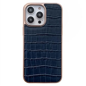 Voor iPhone 13 Pro Max 6.7 inch Nano Galvaniseren Krokodil Textuur Telefoon Cover Echt leer Gecoat TPU Drop-proof Case - Blauw
