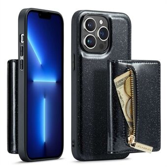 DG.MING M3-serie 2-in-1 afneembare telefoonhoes voor iPhone 13 Pro Max 6,7 inch, glinsterende portemonnee met rits Magnetische anti-valbeschermende mobiele telefoonhoes Kickstand