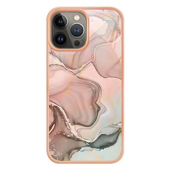 Voor iPhone 13 Pro Max 6.7 inch YB IMD Series-16 Style E Marble Pattern Electroplating Frame Design Case 2.0mm TPU Scratch-Resistant IMD Phone Cover - Roze