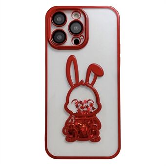 Voor iPhone 13 Pro Max 6,7 inch Cute Rabbit Shape Quicksand TPU Phone Case Anti Scratch Galvaniseren Clear Cover met Gehard Glas Lens Film