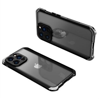 3-delig ontwerp hybride telefoonhoesje voor iPhone 13 Pro Max, metalen frame gehard glazen paneel mobiele telefoon beschermhoes