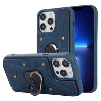 Voor iPhone 13 Pro Max 6,7 inch Card Bag Design Drop-proof Skin-touch PU Leather Coated TPU Back Case met Magnetic Ring Kickstand