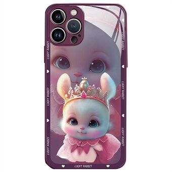 Voor iPhone 13 Pro Max 6.7 inch Anti-stof Princess Konijn Patroon Afdrukken Gehard Glas Telefoon Shell + TPU Telefoon Cover