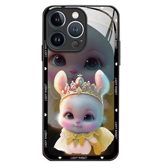 Voor iPhone 13 Pro Max 6.7 inch Anti-stof Princess Konijn Patroon Afdrukken Telefoon Shell Gehard Glas + TPU Telefoon Case