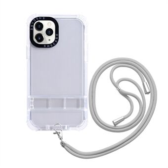 Voor iPhone 13 Pro Max 6,7 inch transparante standaard telefoonhoes anti-drop TPU + pc hybride hoes met lanyard