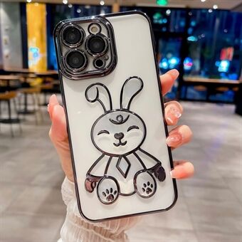 Voor iPhone 13 Pro Max 6,7 inch zachte TPU telefoonhoes doorzichtig galvaniseren cartoon konijn achterkant met lensfilm