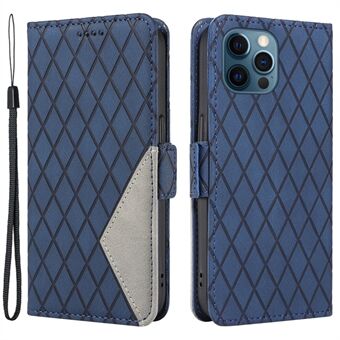 Anti-val Cover voor iPhone 13 Pro Max 6.7 inch Kleur Splicing Rhombus Bedrukt Telefoon Stand Wallet Leather Case