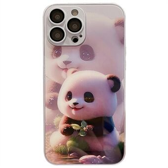 Voor iPhone 13 Pro Max schattig panda patroon afdrukken anti-drop gehard glas + TPU telefoonhoes met lensfilm