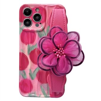 Voor iPhone 13 Pro Max Smartphone Cover Shock-Absorbed Flower Pattern TPU Case met lederen polsband