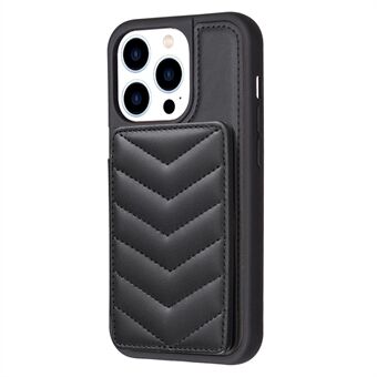 BF26 Voor iPhone 13 Pro Max PU Leer + TPU Telefoon Case Kaarthouder Kickstand Wave Textuur Stiksels Lijn telefoon Shell