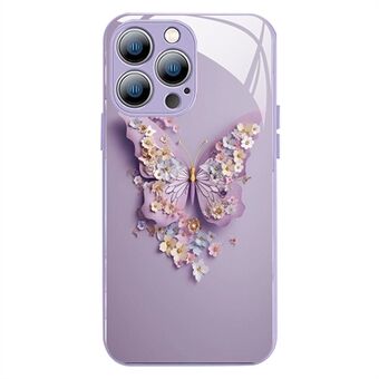 Voor iPhone 13 Pro Max 6,7 inch Levendig vlinderpatroon Beschermhoes Gehard glas + TPU-telefoonhoes