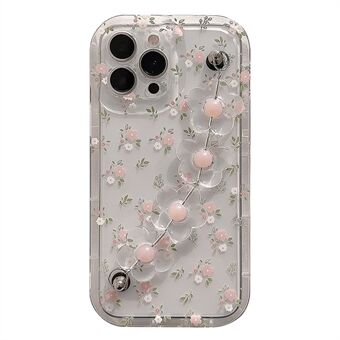 Voor iPhone 13 Pro Max transparant telefoonhoesje bloemenpatroon TPU hoes met bloemendecoratieketting