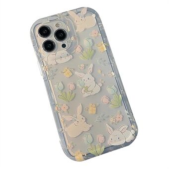 Doorzichtig telefoonhoesje voor iPhone 13 Pro Max 6,7 inch cartoon konijn bloemenpatroon TPU hoes
