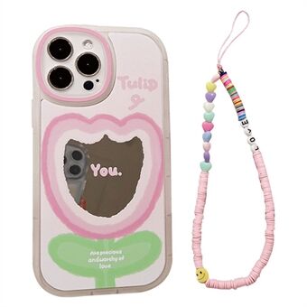 Voor iPhone 13 Pro Max Gradiënt roze bloemenpatroon TPU mobiele telefoonhoes schokbestendige hoes met polsband