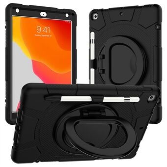 Voor iPad 10.2 (2019)/(2020)/(2021) P8 PC + Siliconen Anti-val Tablet Case Roterende Kickstand Beschermhoes met Schouderriem