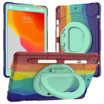 Voor iPad 10.2 (2019)/(2020)/(2021) P8 Rainbow Color PC + Silicone Hybrid Tablet Case 360 graden rotatiestandaard en schouderriem