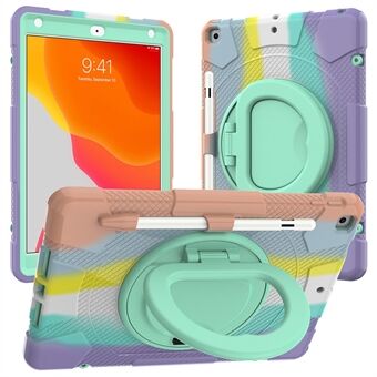 Voor iPad 10.2 (2019)/(2020)/(2021) P8 Rainbow Color PC + Silicone Hybrid Tablet Case 360 graden rotatie Standaard en schouderriem