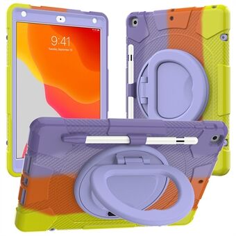 Voor iPad 10.2 (2019)/(2020)/(2021) P8 Regenboog Kleur 360 Graden Rotatie Kickstand Tablet Case PC + Siliconen Hybrid Cover