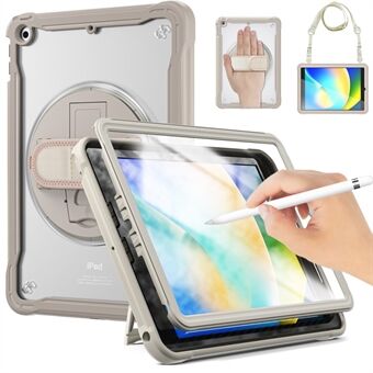 Voor iPad 10.2 (2021) / (2019) / (2020) Schokbestendige hoes Draaibare standaard PC + TPU Handriem Tablethoes met schouderriem