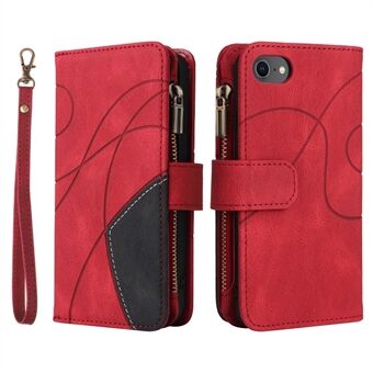 KT Multi-function Series-5 For iPhone SE (2022)/SE (2020)/8/7 4.7 inch Cell Phone Case Bi-color Splicing PU Leather Dustproof Multiple Card Slots Zipper Pocket Smartphone Shell Covering