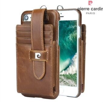 PIERRE CARDIN Credit/SIM Card Slots Genuine Leather Coated Hard Case for iPhone SE (2020)/SE (2022)/8/7 4.7 inch