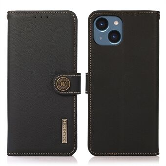 KHAZNEH Voor iPhone 14 6.1 inch RFID Blokkeren Stand Wallet Case Echt Leer TPU Interieur Magnetische Protect Flip Cover