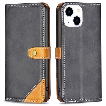 BINFEN COLOR BF Leather Series-8 voor iPhone 14 6.1 inch Anti-fall Phone Cover 12 Stijl Dubbele stiksels Lijnen Splicing Leather Phone Case Kaarthouder Stand Cover