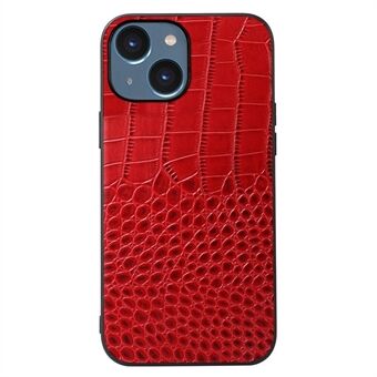 Voor iPhone 14 6.1 inch Anti-drop Krokodil Textuur Telefoon Case Scratch Telefoon Cover Echt Rundleer Gecoat PC + TPU Shell