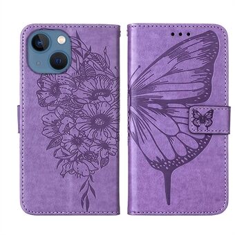YB Imprinting Flower Series-4 voor iPhone 14 6.1 inch Stand Wallet PU Leather Butterfly Flower bedrukt telefoon beschermhoes